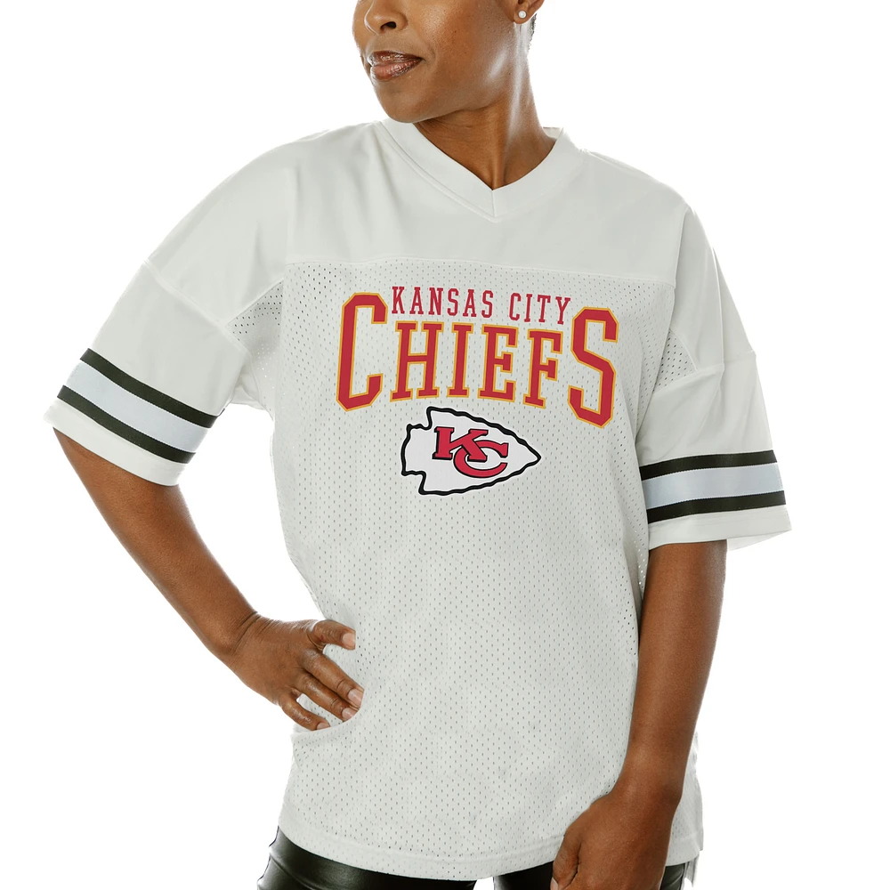 Women's Gameday Couture White Kansas City Chiefs Top Recruit Side Slit V-Neck Fashion Jersey