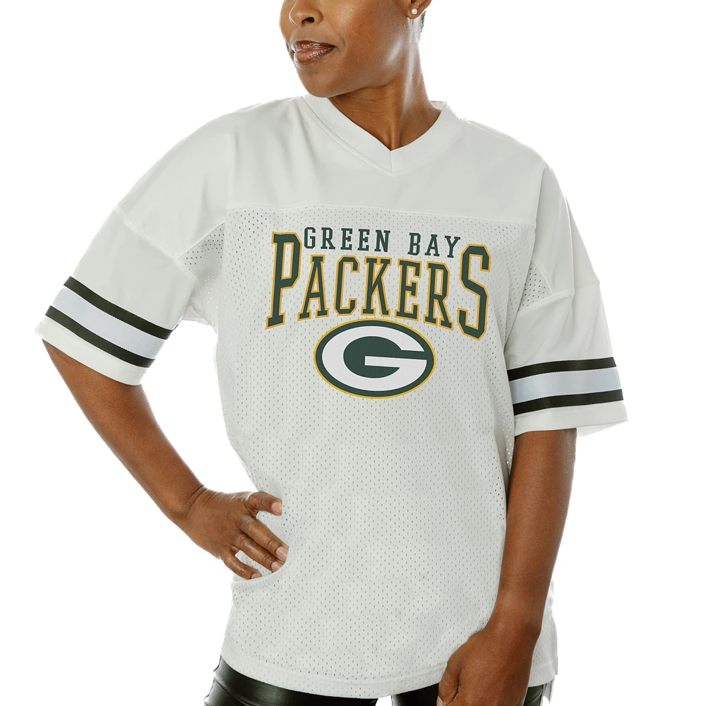 Women's Gameday Couture White Green Bay Packers Top Recruit Side Slit V-Neck Fashion Jersey