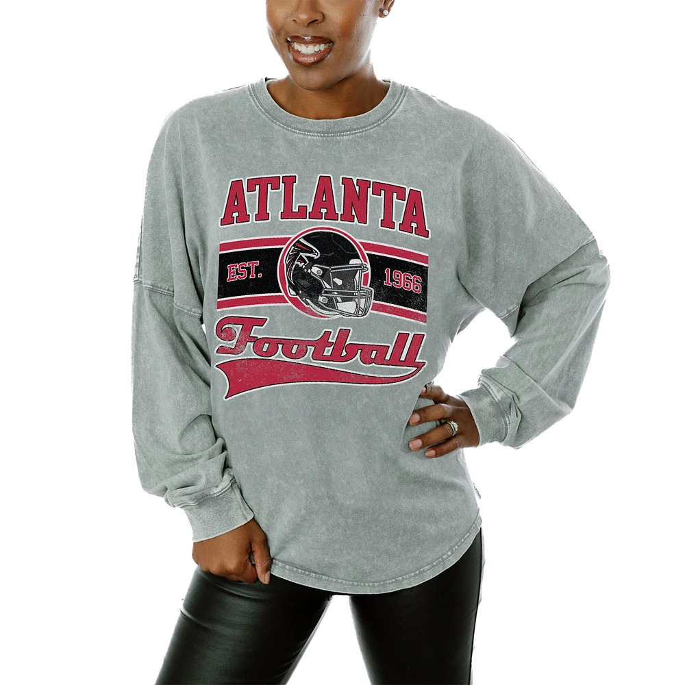Women's Gameday Couture Gray Atlanta Falcons Snow Wash Oversized Long Sleeve T-Shirt