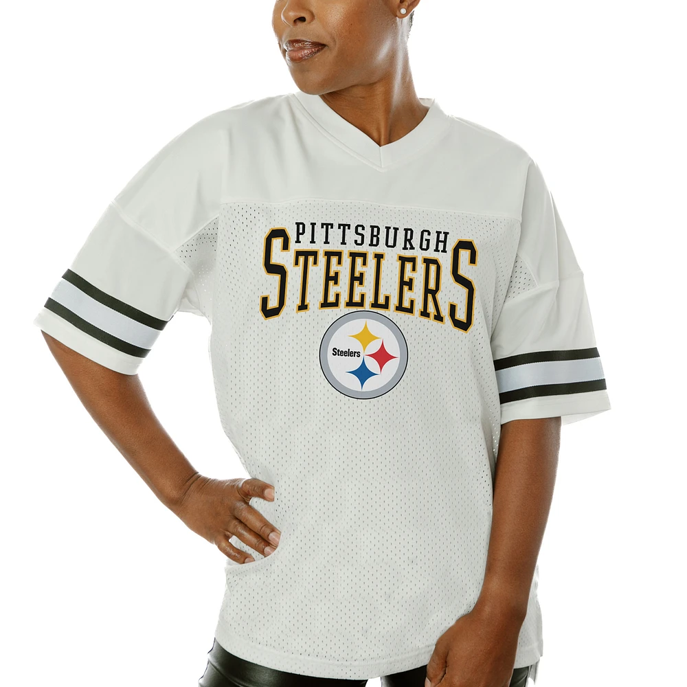 Women's Gameday Couture White Pittsburgh Steelers Top Recruit Side Slit V-Neck Fashion Jersey