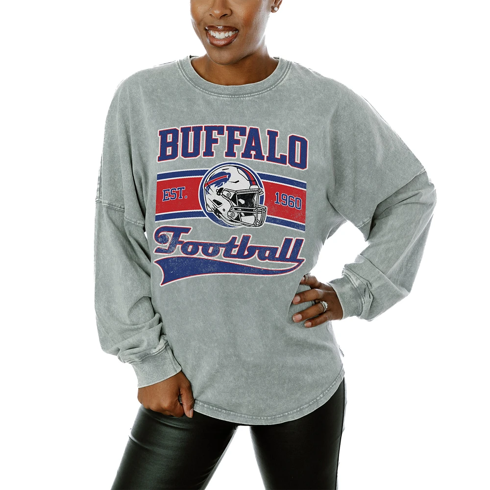 Women's Gameday Couture Gray Buffalo Bills Snow Wash Oversized Long Sleeve T-Shirt