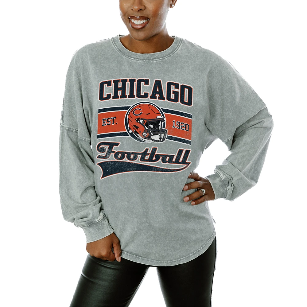 Women's Gameday Couture Gray Chicago Bears Snow Wash Oversized Long Sleeve T-Shirt