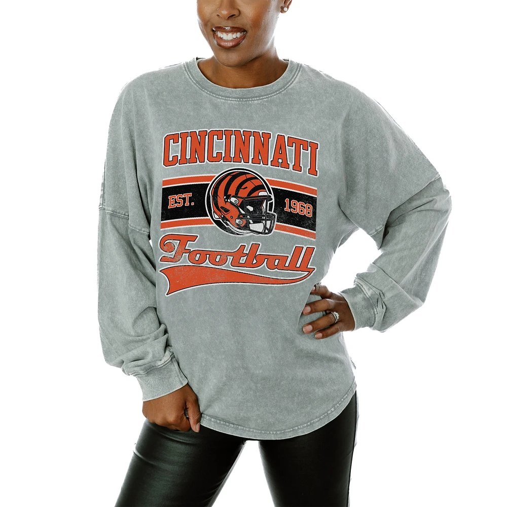 Women's Gameday Couture Gray Cincinnati Bengals Snow Wash Oversized Long Sleeve T-Shirt