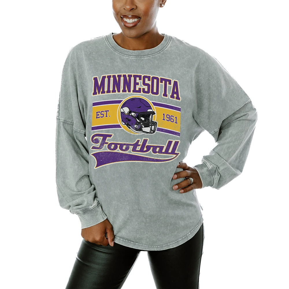 Women's Gameday Couture Gray Minnesota Vikings Snow Wash Oversized Long Sleeve T-Shirt