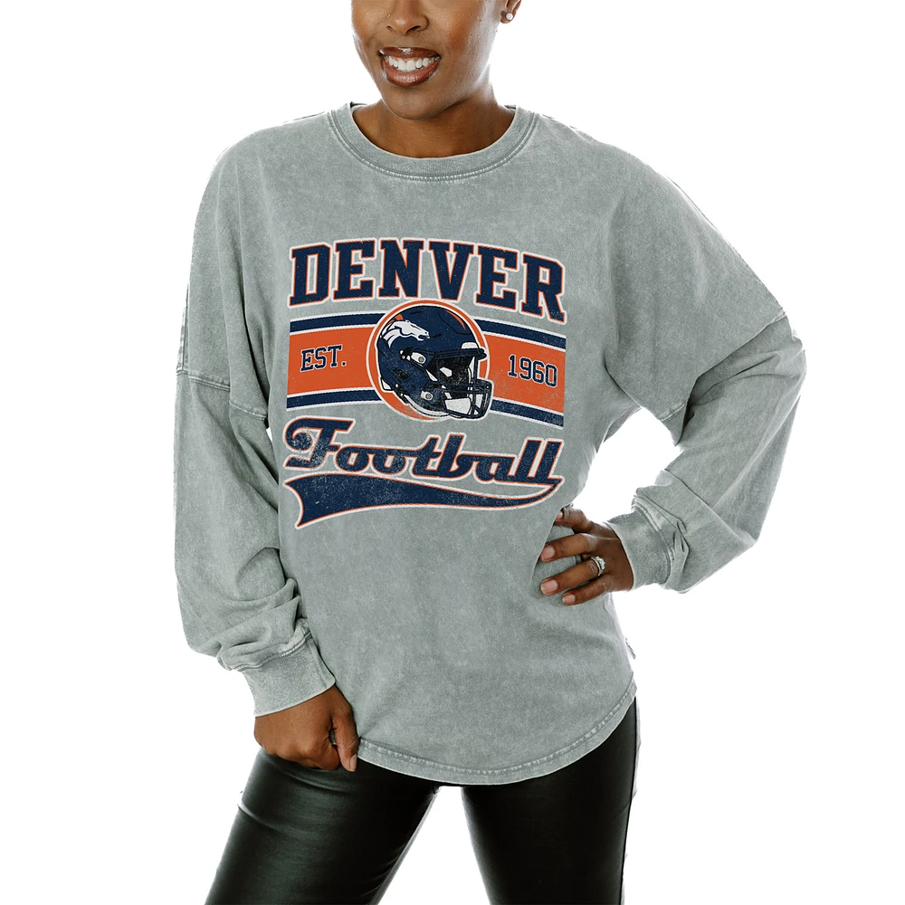 Women's Gameday Couture Gray Denver Broncos Snow Wash Oversized Long Sleeve T-Shirt