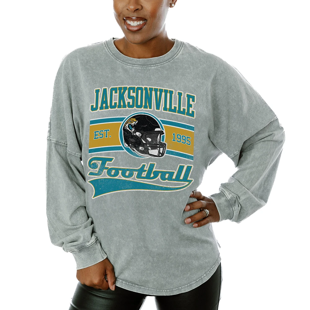 Women's Gameday Couture Gray Jacksonville Jaguars Snow Wash Oversized Long Sleeve T-Shirt
