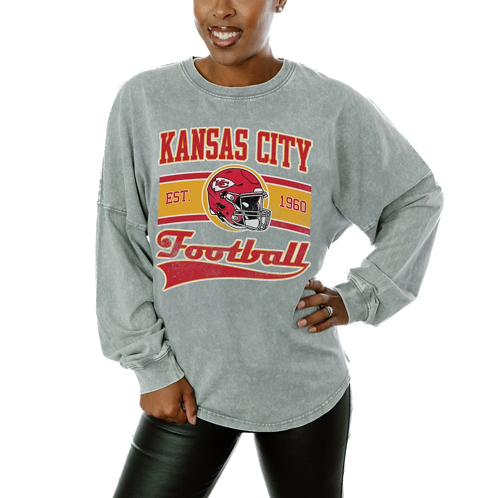 Women's Gameday Couture Gray Kansas City Chiefs Snow Wash Oversized Long Sleeve T-Shirt
