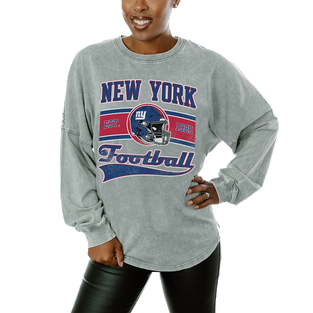 Women's Gameday Couture Gray New York Giants Snow Wash Oversized Long Sleeve T-Shirt