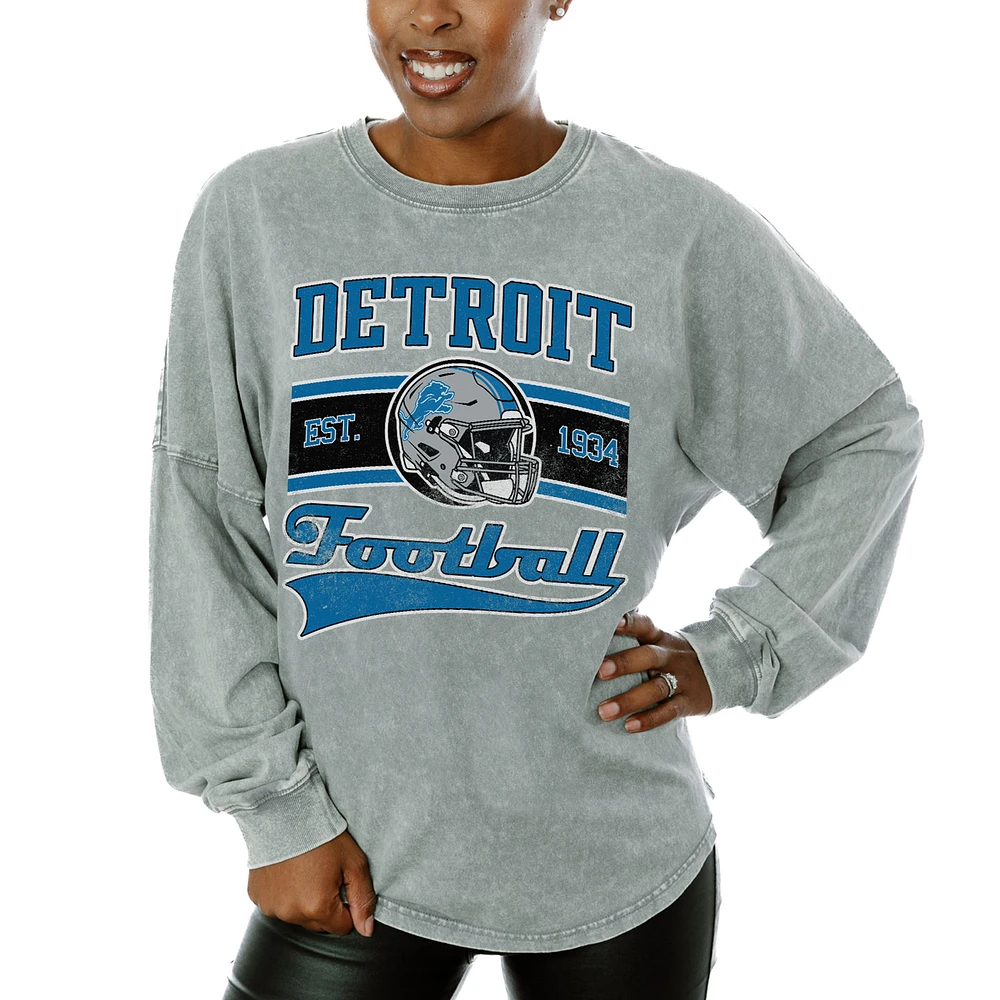 Women's Gameday Couture Gray Detroit Lions Snow Wash Oversized Long Sleeve T-Shirt