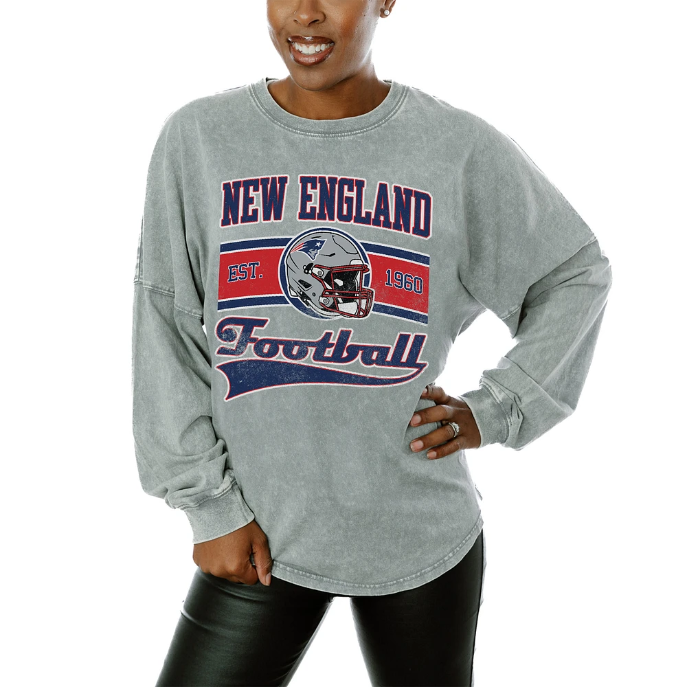 Women's Gameday Couture Gray New England Patriots Snow Wash Oversized Long Sleeve T-Shirt