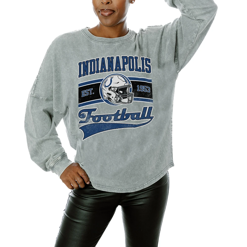 Women's Gameday Couture Gray Indianapolis Colts Snow Wash Oversized Long Sleeve T-Shirt