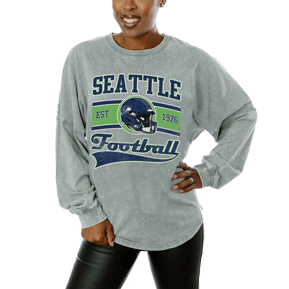 Women's Gameday Couture Gray Seattle Seahawks Snow Wash Oversized Long Sleeve T-Shirt
