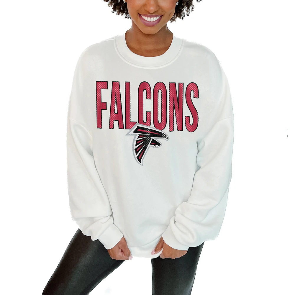 Women's Gameday Couture White Atlanta Falcons Just Go With It Oversized Long Sleeve Crewneck Sweatshirt