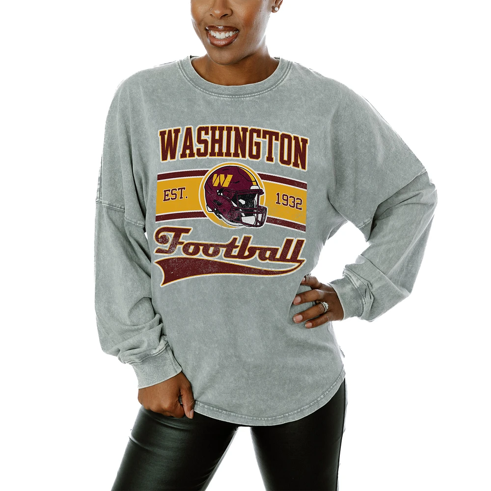 Women's Gameday Couture Gray Washington Commanders Snow Wash Oversized Long Sleeve T-Shirt