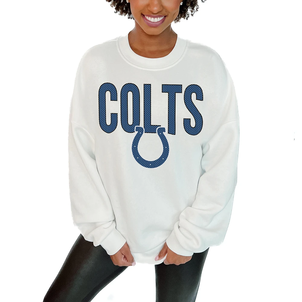 Women's Gameday Couture White Indianapolis Colts Just Go With It Oversized Long Sleeve Crewneck Sweatshirt