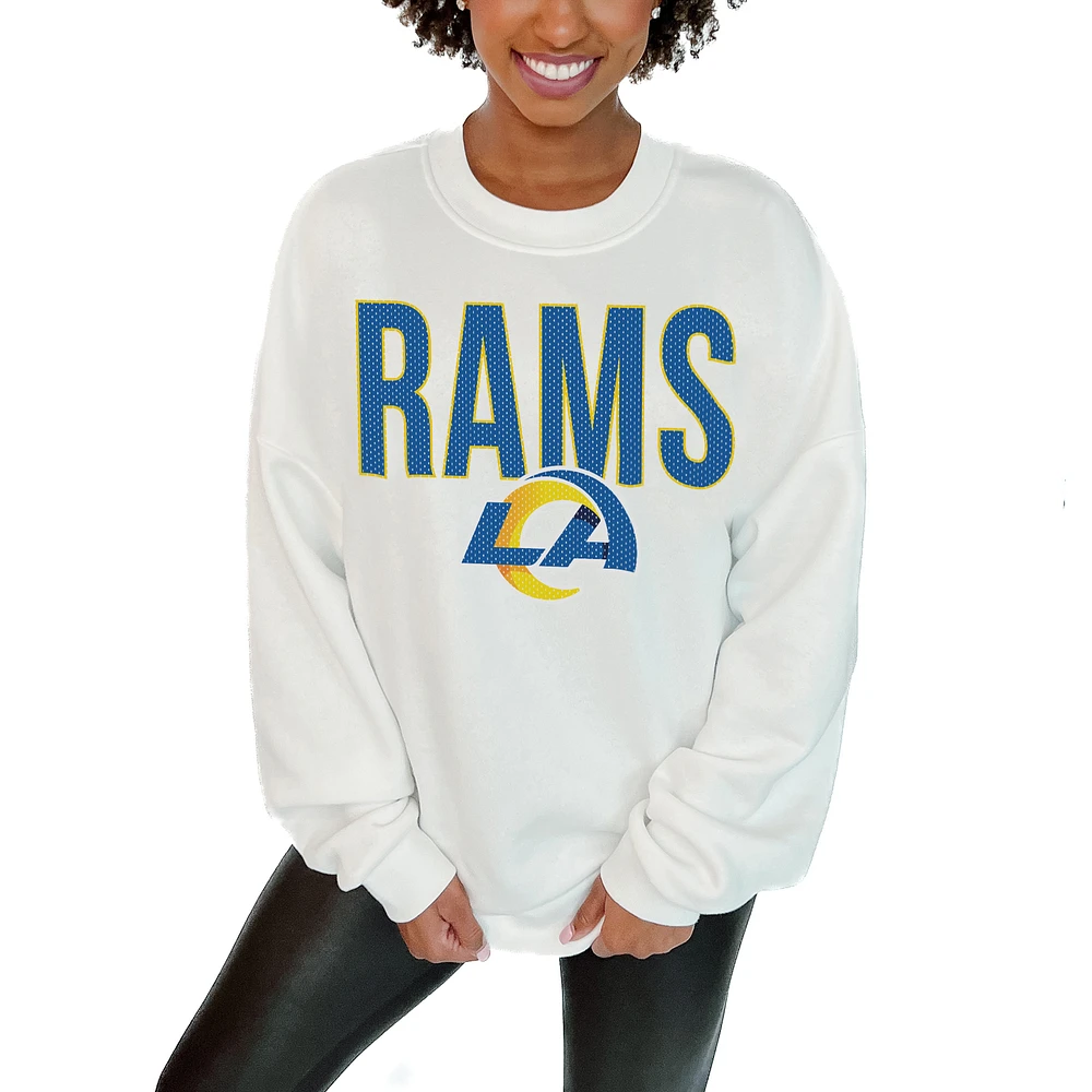 Women's Gameday Couture White Los Angeles Rams Just Go With It Oversized Long Sleeve Crewneck Sweatshirt