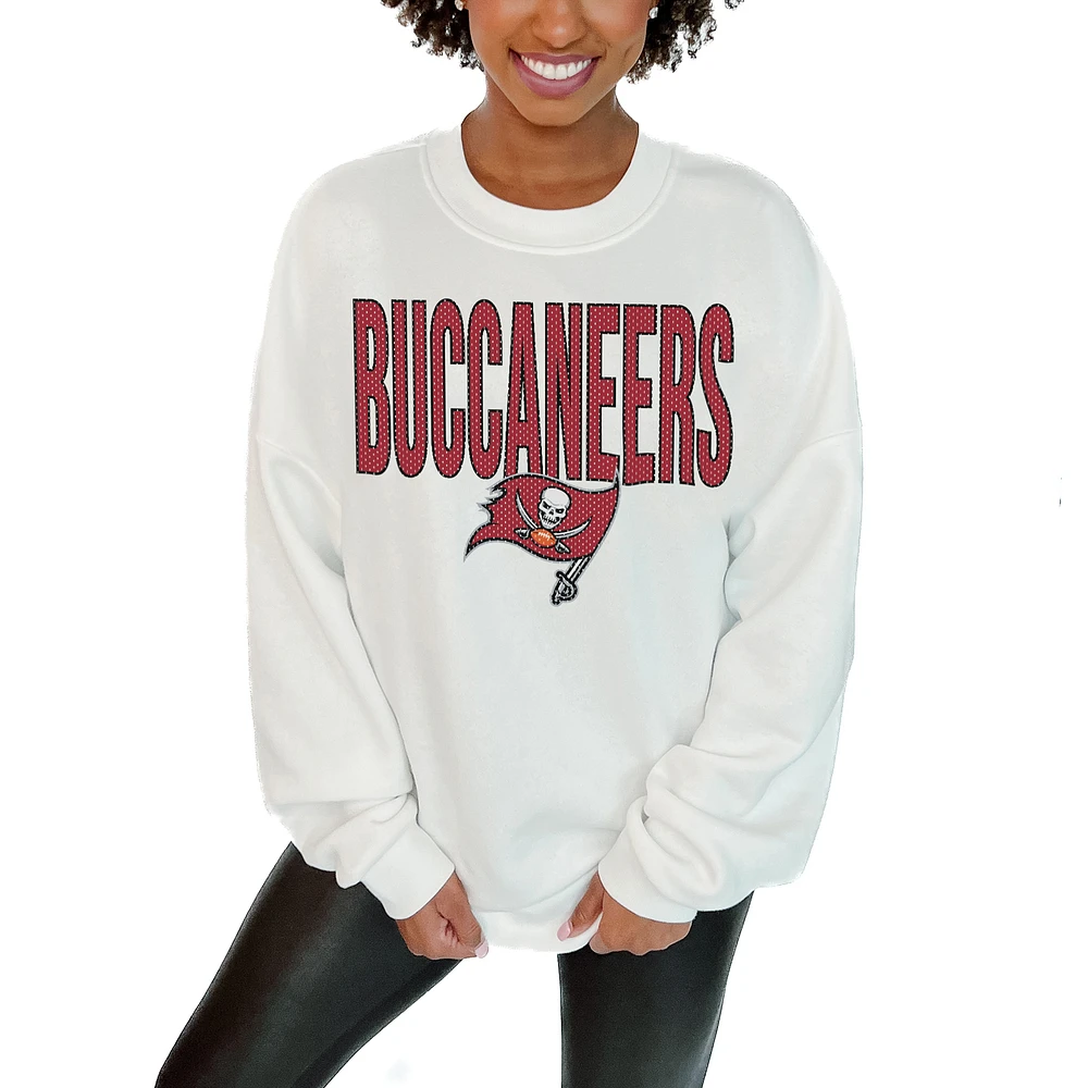 Women's Gameday Couture White Tampa Bay Buccaneers Just Go With It Oversized Long Sleeve Crewneck Sweatshirt