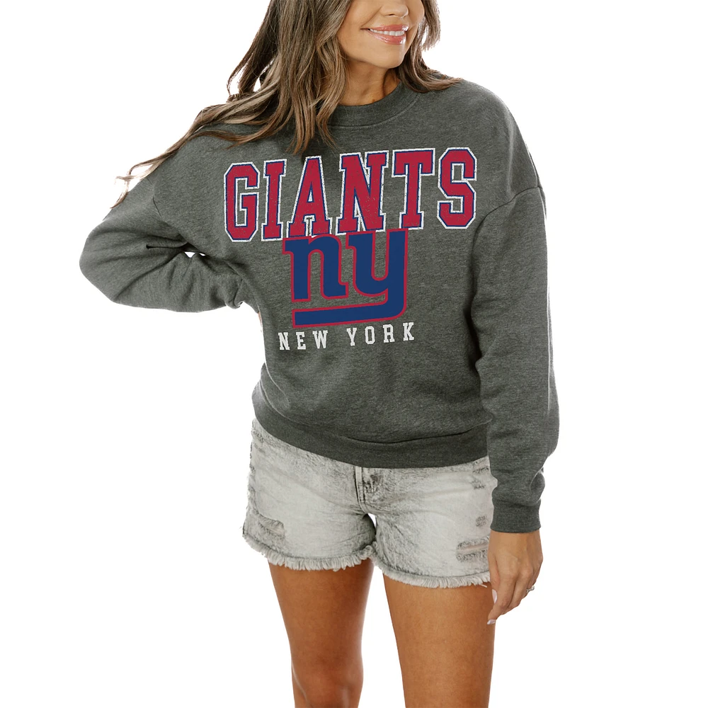 Women's Gameday Couture Charcoal New York Giants Oversized Bring The Energy Pullover Sweatshirt