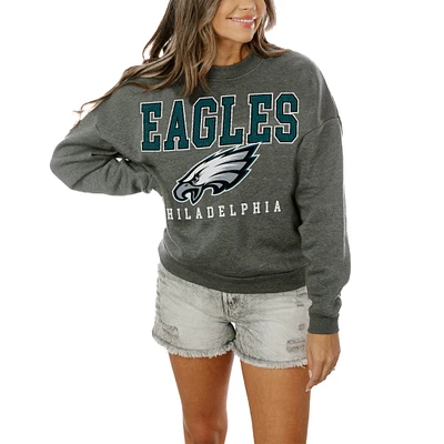 Women's Gameday Couture Charcoal Philadelphia Eagles Oversized Bring The Energy Pullover Sweatshirt