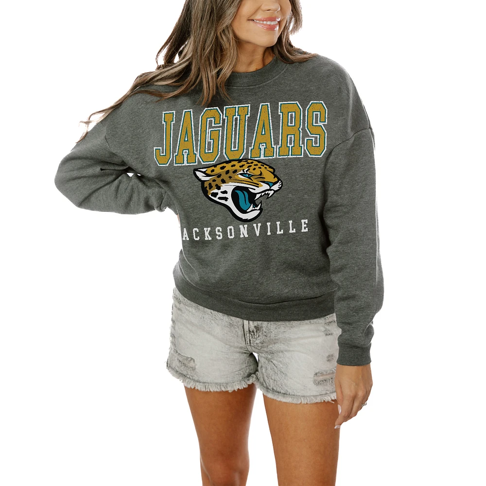 Women's Gameday Couture Charcoal Jacksonville Jaguars Oversized Bring The Energy Pullover Sweatshirt