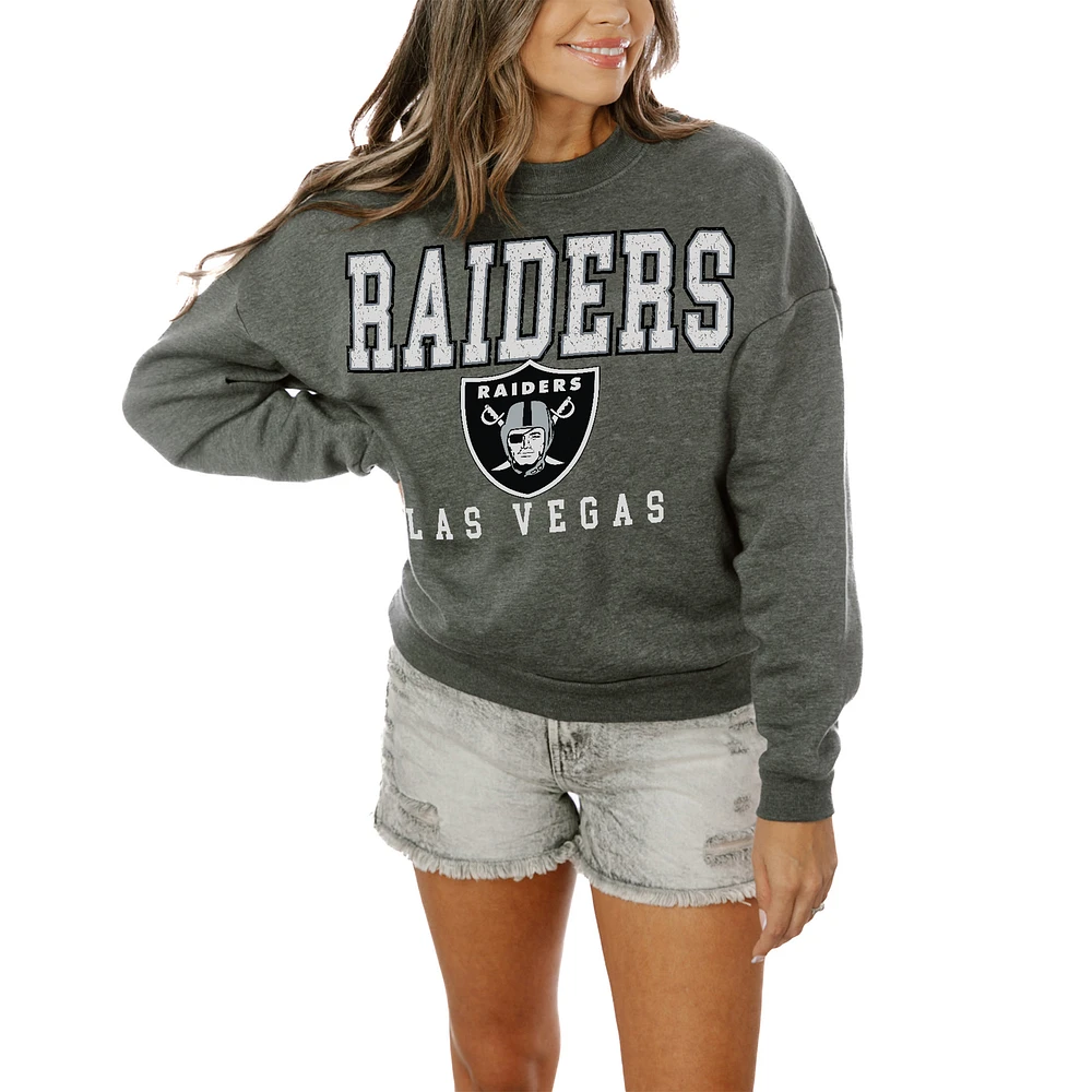 Women's Gameday Couture Charcoal Las Vegas Raiders Oversized Bring The Energy Pullover Sweatshirt