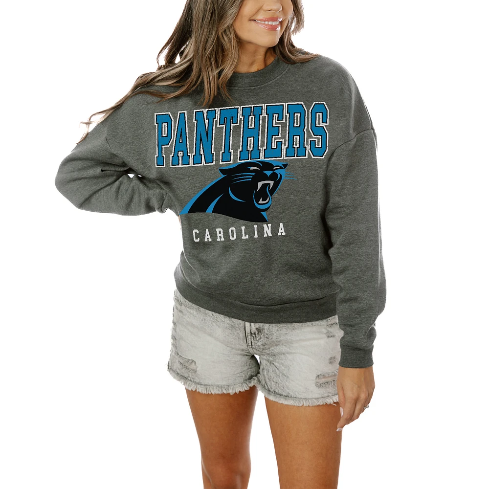 Women's Gameday Couture Charcoal Carolina Panthers Oversized Bring The Energy Pullover Sweatshirt