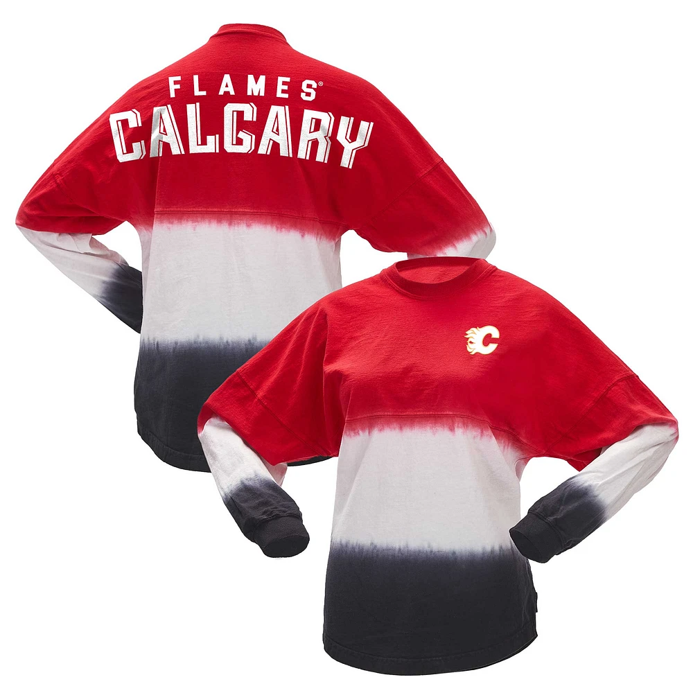 Women's Fanatics Red/Black Calgary Flames Ombre Long Sleeve T-Shirt