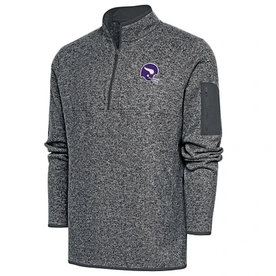 Men's Antigua Heather Charcoal Minnesota Vikings Fortune Quarter-Zip Pullover Jacket