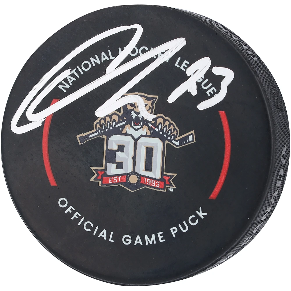 Carter Verhaeghe Florida Panthers Autographed 2023-24 30th Anniversary Official Game Puck