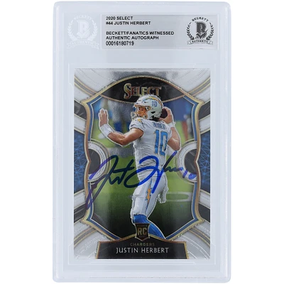 Justin Herbert Los Angeles Chargers Autographed 2020 Panini Select #44 Beckett Fanatics Witnessed Authenticated Rookie Card
