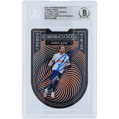 Harry Kane Tottenham Hotspur Autographed 2021-22 Panini Obsidian Tunnel Vision Electric Etch Orange #7 #15/30 Beckett Fanatics Witnessed Authenticated Card