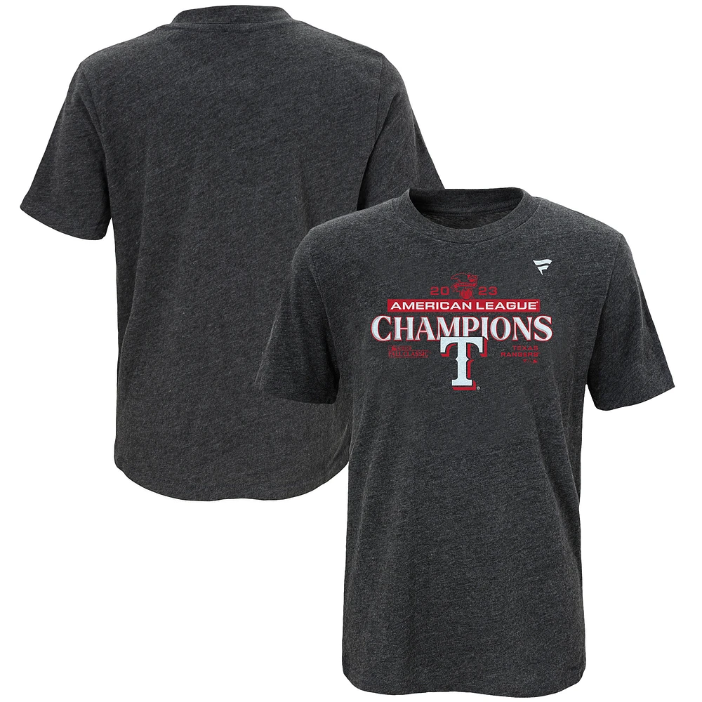 Youth Fanatics Heather Charcoal Texas Rangers 2023 American League Champions Locker Room T-Shirt