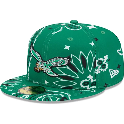 Men's New Era Kelly Green Philadelphia Eagles Throwback Paisley 59FIFTY Fitted Hat