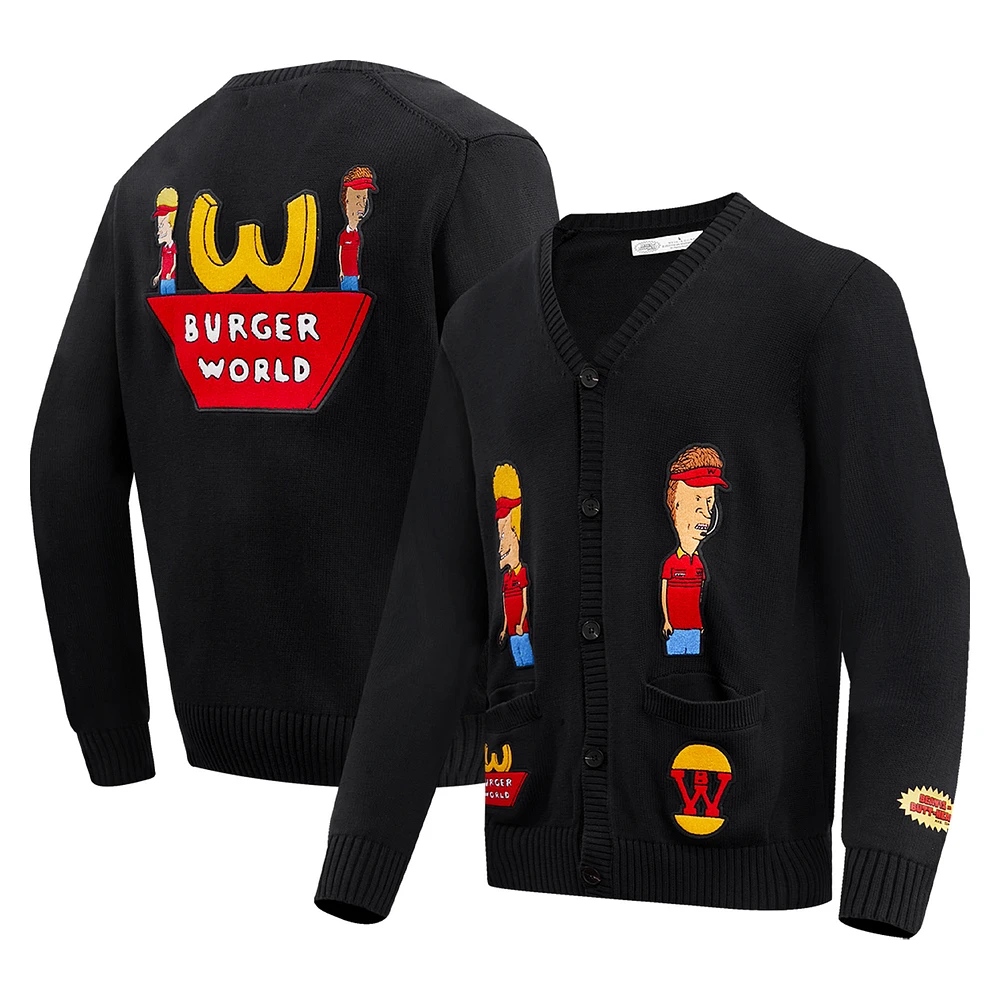 Men's Freeze Max Black Beavis and Butt-Head Burger World Cardigan