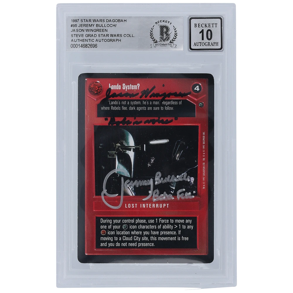Jeremy Bulloch and Jason Wingreen Star Wars Autographed 1997 CCG Dagobah #95 BGS Authenticated 10 Auto Grade Card with "Boba Fett & Boba's Voice" Inscription