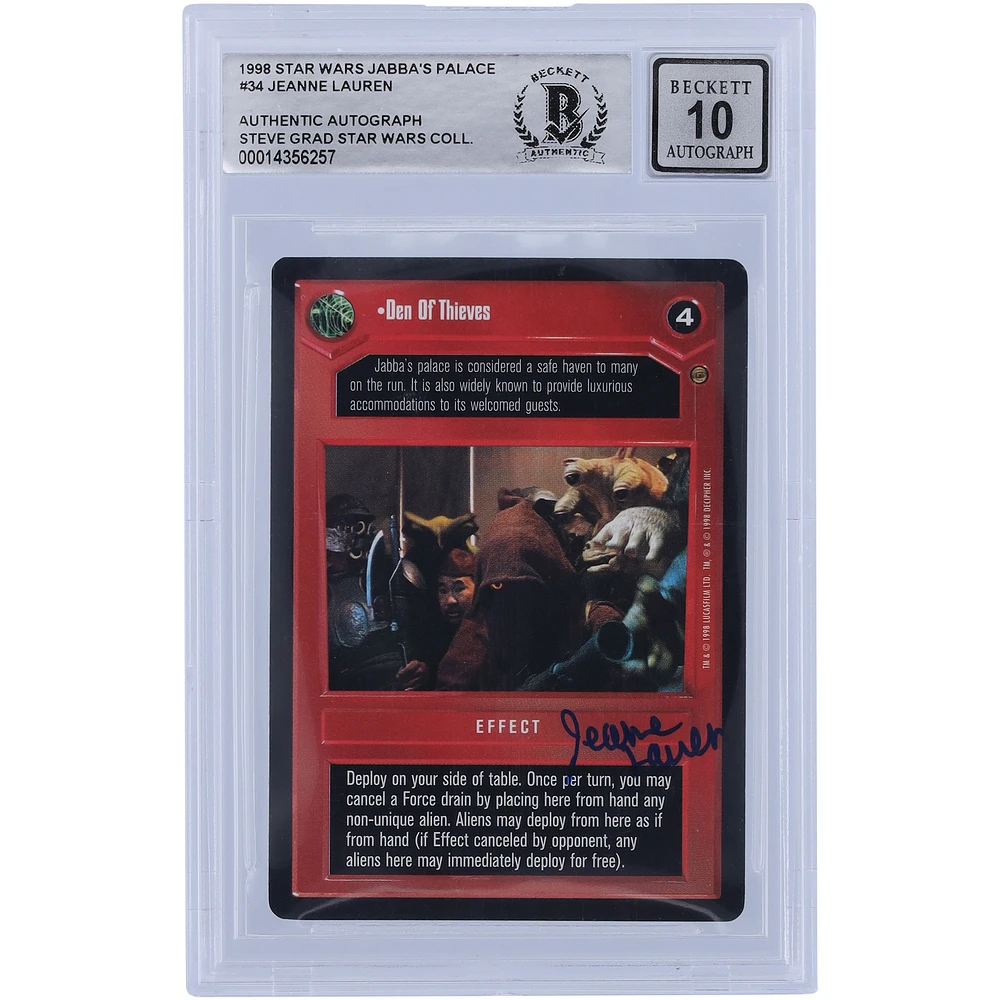 Jeanne Lauren Star Wars Autographed 1998 CCG Jabba's Palace #34 BGS Authenticated 10 Card
