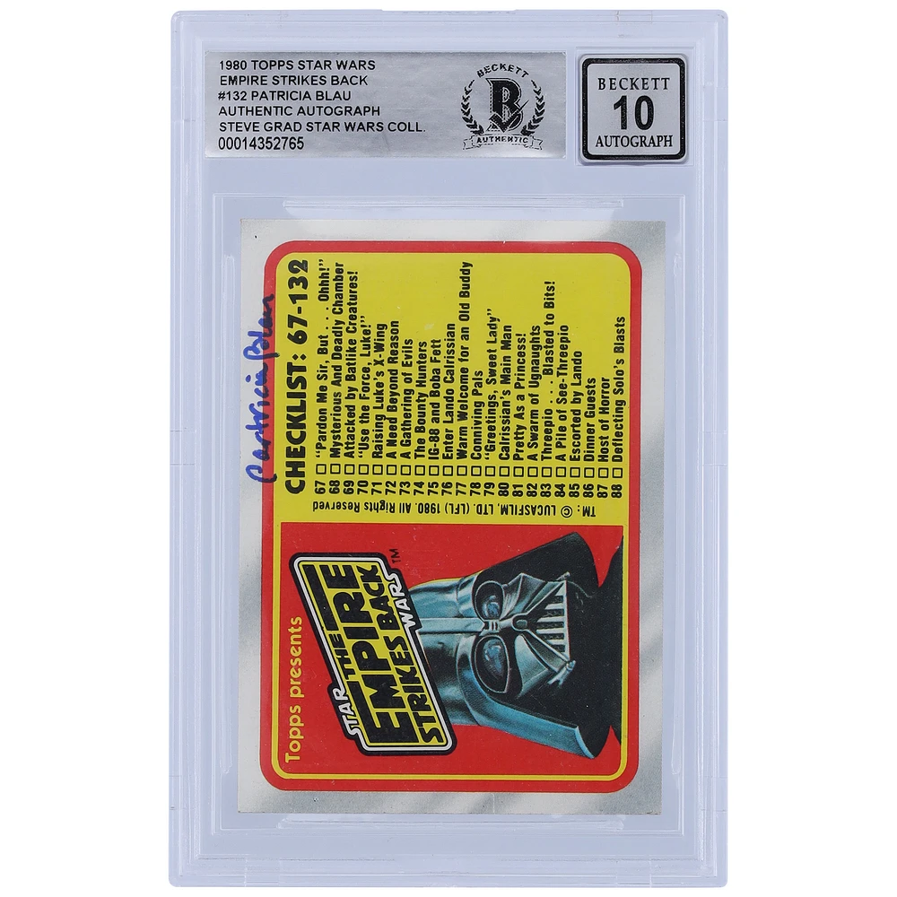 Patricia Blau Star Wars Autographed 1980 Topps The Empire Strikes Back #132 BGS Authenticated 10 Card