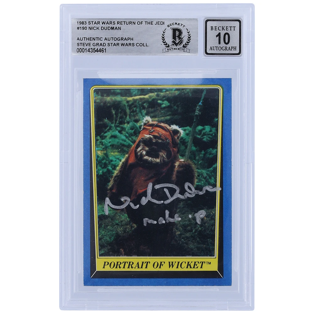 Nick Dudman Star Wars Autographed 1983 Topps Return of the Jedi #190 BGS Authenticated 10 Card with "Make Up" Inscription