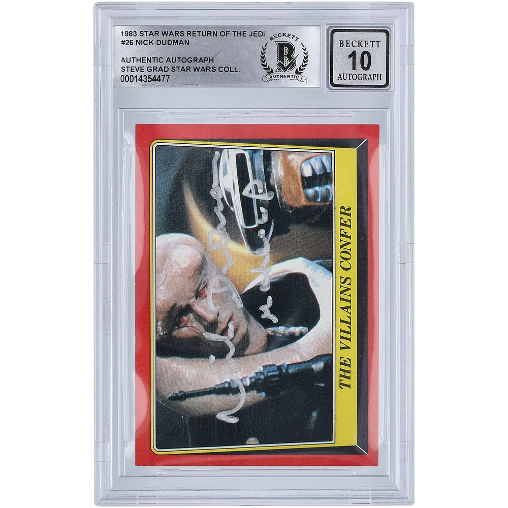 Nick Dudman Star Wars Autographed 1983 Topps Return of the Jedi #26 BGS Authenticated 10 Card with "Make Up" Inscription