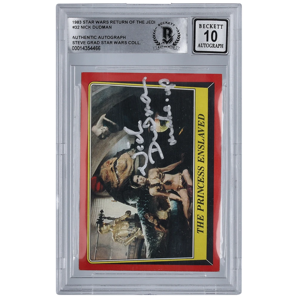 Nick Dudman Star Wars Autographed 1983 Topps Return of the Jedi #32 BGS Authenticated 10 Card with "Make Up" Inscription