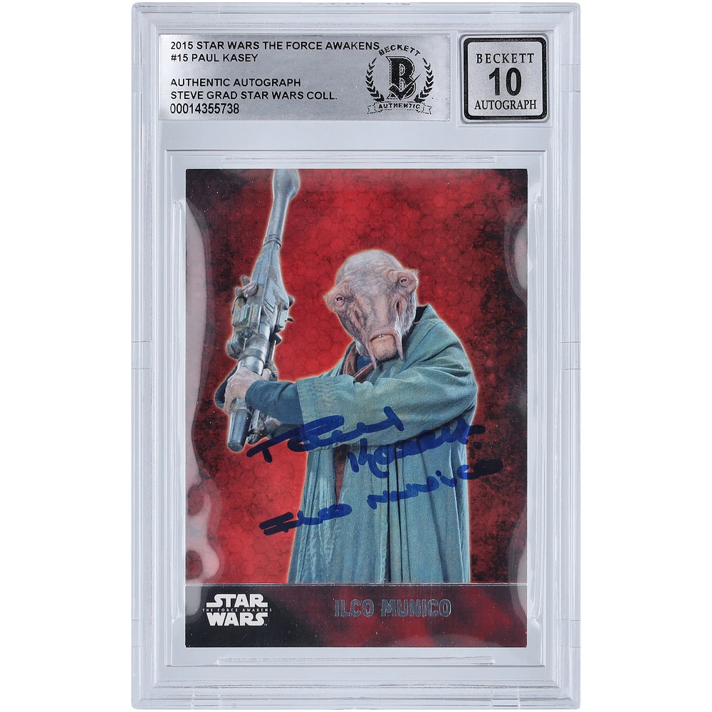 Paul Kasey Star Wars Autographed 2015 Topps The Force Awakens #15 BGS Authenticated 10 Card with "Ilco Munica" Inscription