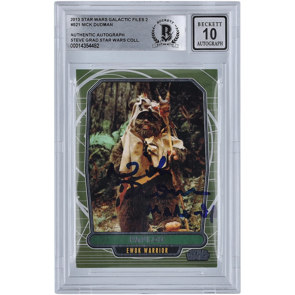 Nick Dudman Star Wars Autographed 2013 Topps Galactic Files 2 #521 BGS Authenticated 10 Card with "Make Up" Inscription