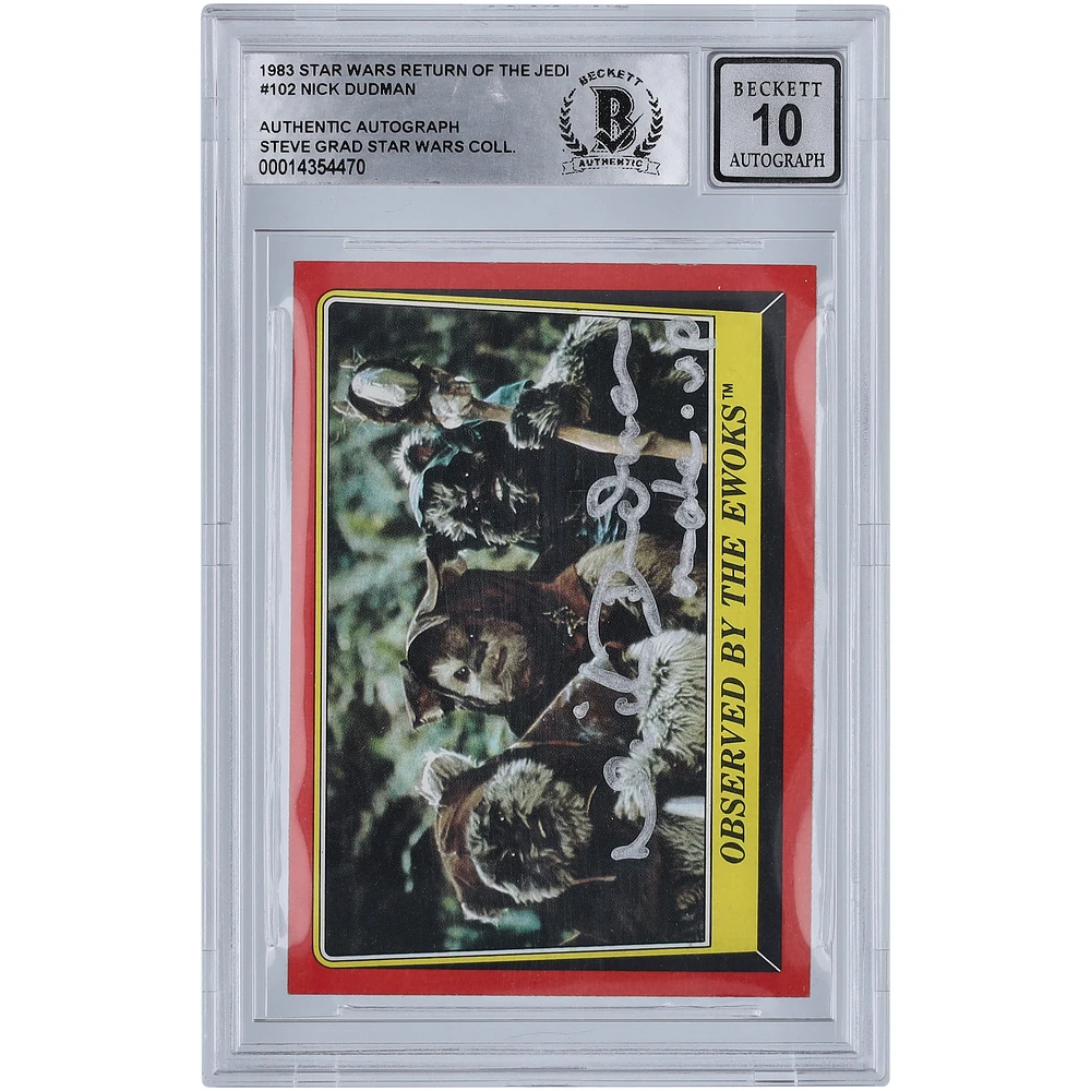Nick Dudman Star Wars Autographed 1983 Topps Return of the Jedi #102 BGS Authenticated 10 Card with "Make Up" Inscription