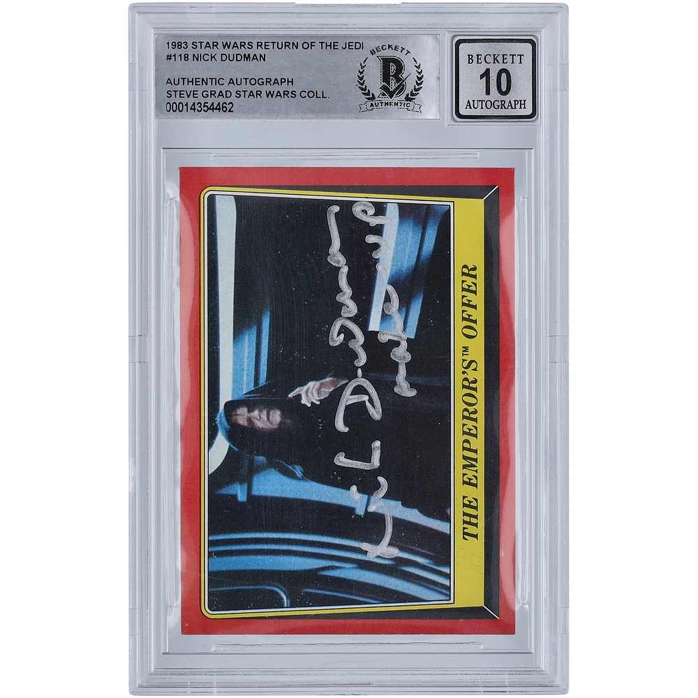 Nick Dudman Star Wars Autographed 1983 Topps Return of the Jedi #118 BGS Authenticated 10 Card with "Make Up" Inscription