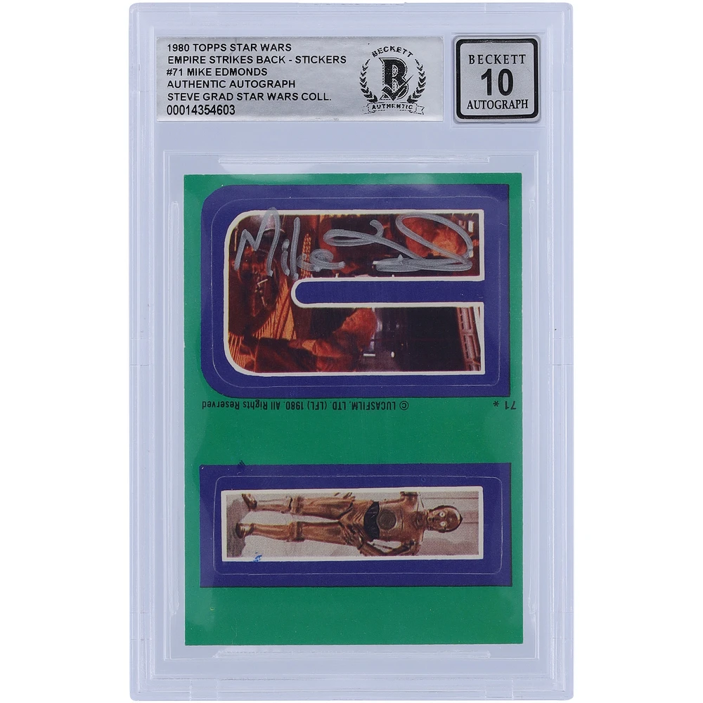 Mike Edmonds Star Wars Autographed 1980 Topps The Empire Strikes Back Stickers #71 BGS Authenticated 10 Card