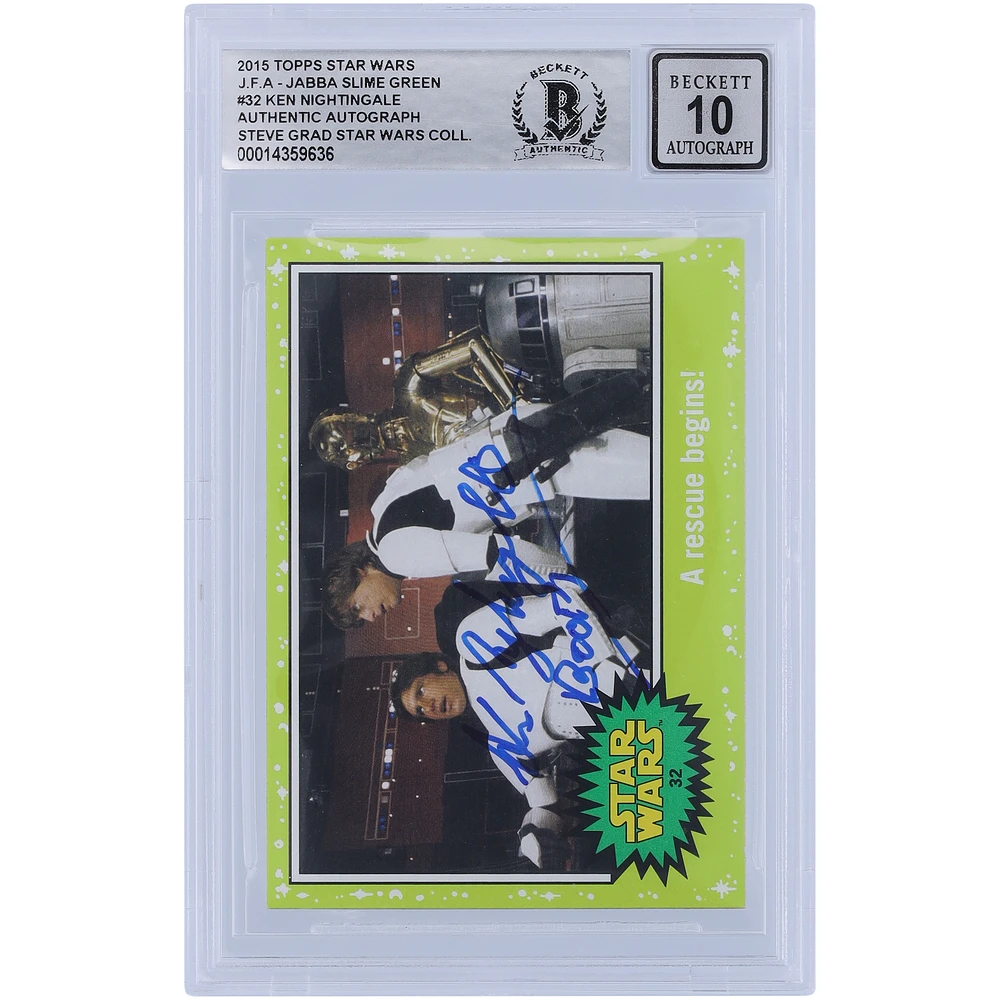 Ken Nightingall Star Wars Autographed 2015 Topps Journey To The Force Awakens Slime Green #32 BGS Authenticated 10 Card with "Boom" Inscription