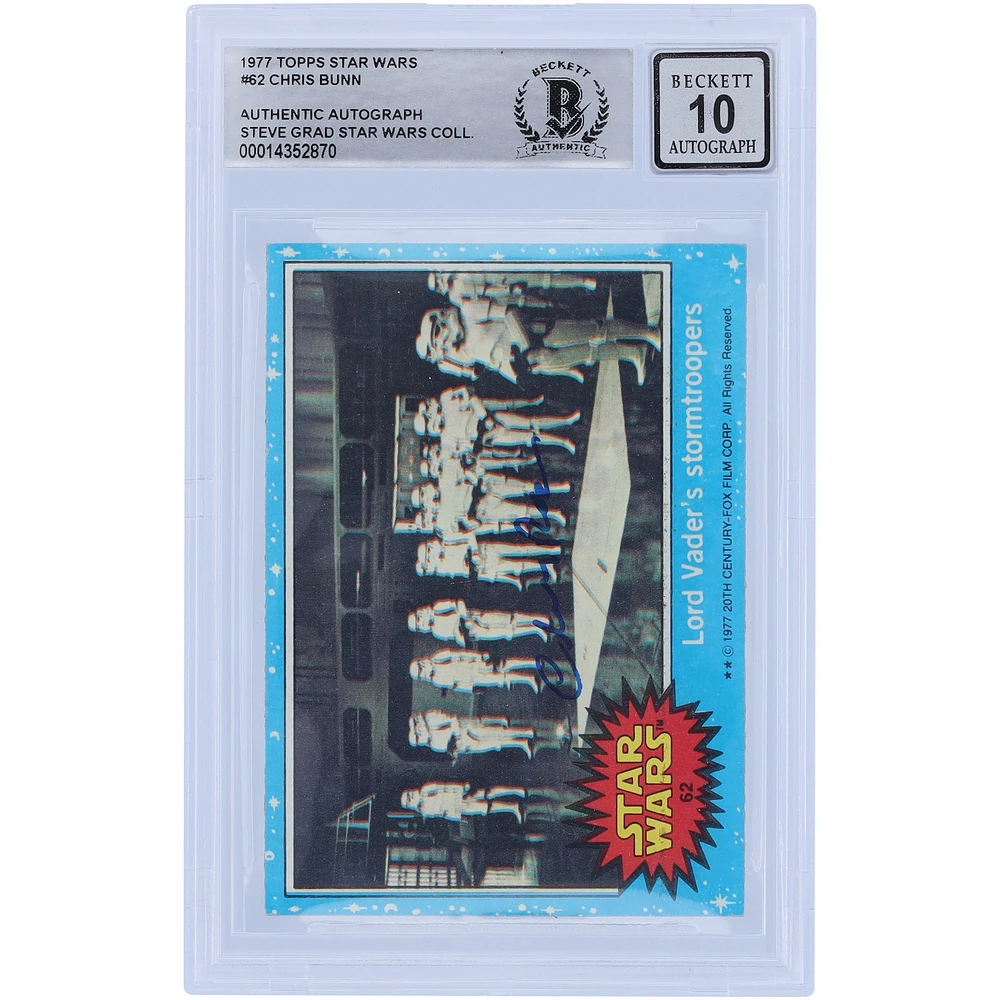 Chris Bunn Star Wars Autographed 1977 Topps Star Wars #62 BGS Authenticated 10 Card