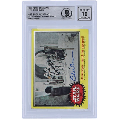 Chris Bunn Star Wars Autographed 1977 Topps Star Wars #179 BGS Authenticated 10 Card