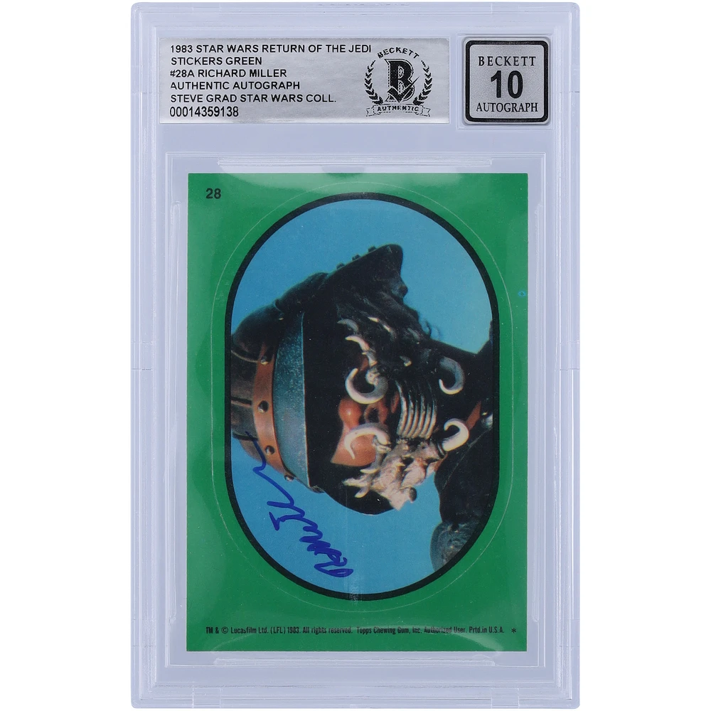 Richard Miller Star Wars Autographed 1983 Topps Return of the Jedi Sticker Green #28A BGS Authenticated 10 Card