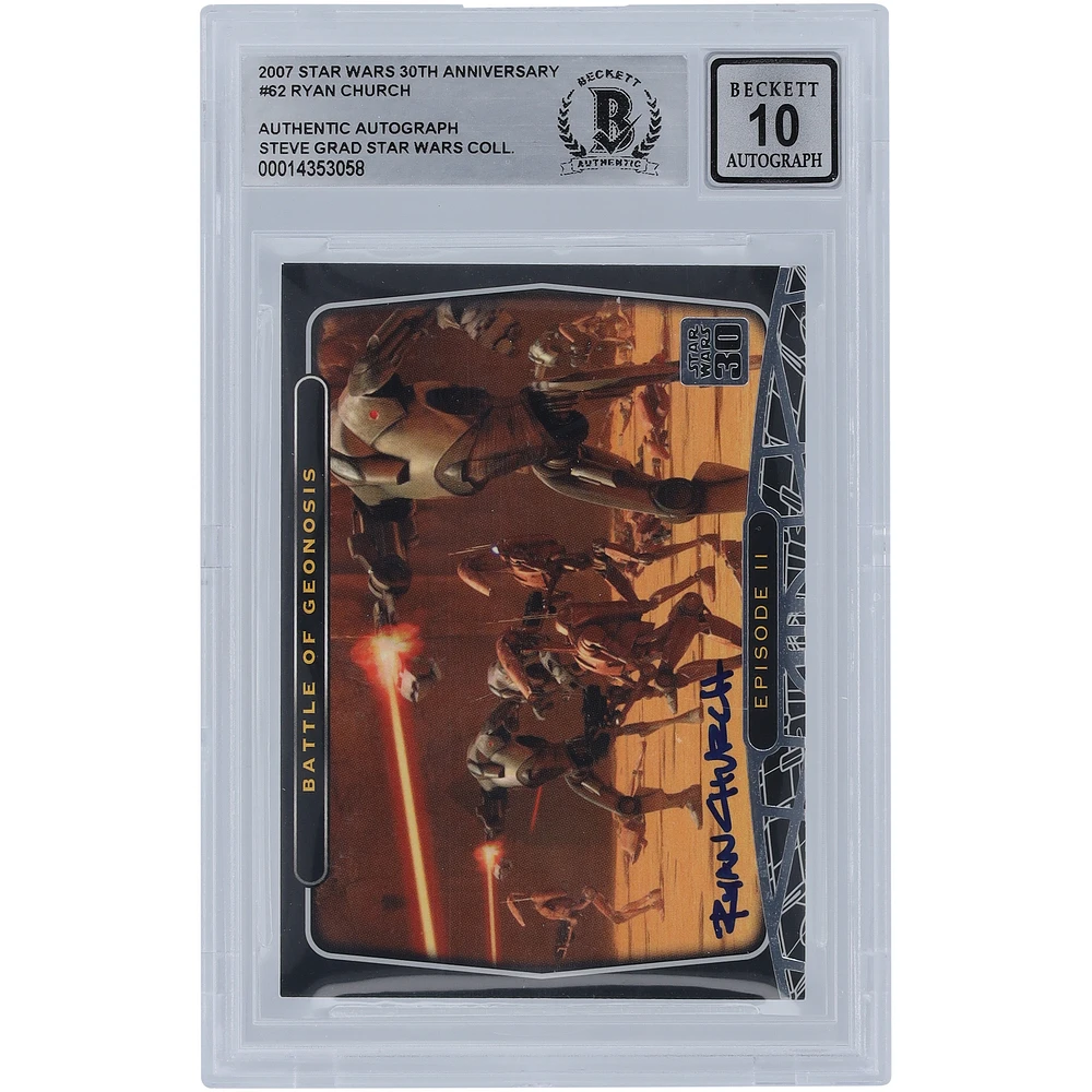 Ryan Church Star Wars Autographed 2007 Topps 30th Anniversary #62 BGS Authenticated 10 Card